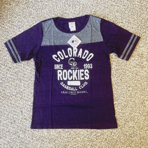 NWT MLB Colorado Rockies Team Baseball T-Shirt Womens Size L Purple Fan Tee